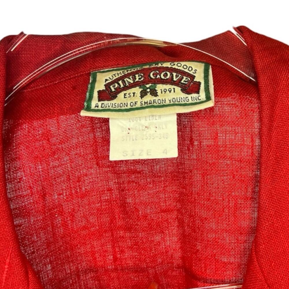 Vintage Red Linen Pant Suit Size 4 Tailored Blazer Trousers Coastal Chic Set - Picture 7 of 9
